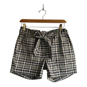 Liverpool Paper Bag Self Tie Short In White Black And Tan Plaid